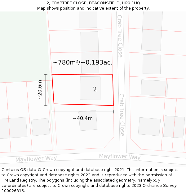 2, CRABTREE CLOSE, BEACONSFIELD, HP9 1UQ: Plot and title map