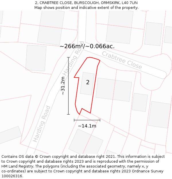 2, CRABTREE CLOSE, BURSCOUGH, ORMSKIRK, L40 7UN: Plot and title map