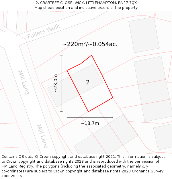2, CRABTREE CLOSE, WICK, LITTLEHAMPTON, BN17 7QX: Plot and title map