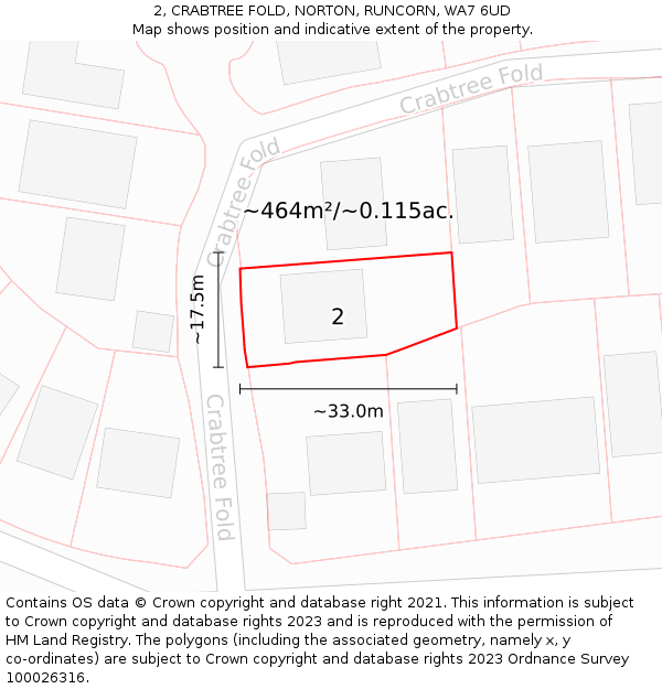 2, CRABTREE FOLD, NORTON, RUNCORN, WA7 6UD: Plot and title map