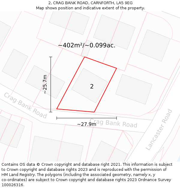 2, CRAG BANK ROAD, CARNFORTH, LA5 9EG: Plot and title map
