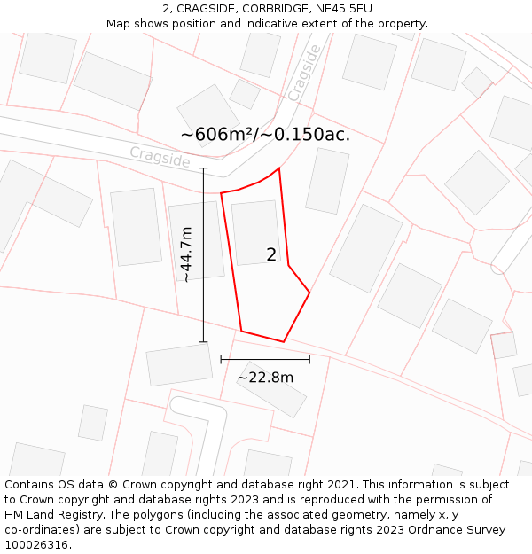 2, CRAGSIDE, CORBRIDGE, NE45 5EU: Plot and title map