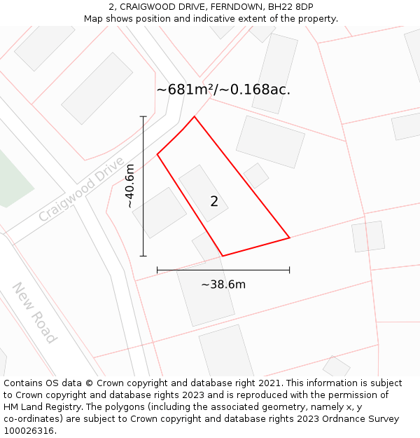 2, CRAIGWOOD DRIVE, FERNDOWN, BH22 8DP: Plot and title map