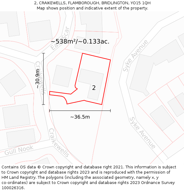 2, CRAIKEWELLS, FLAMBOROUGH, BRIDLINGTON, YO15 1QH: Plot and title map