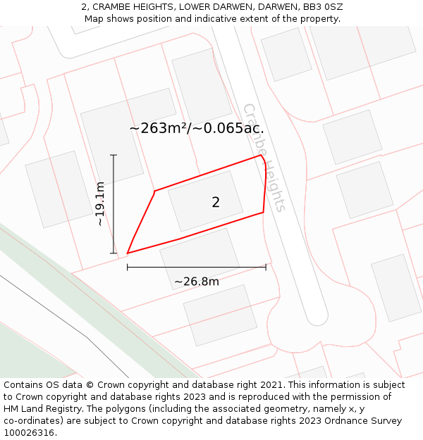 2, CRAMBE HEIGHTS, LOWER DARWEN, DARWEN, BB3 0SZ: Plot and title map