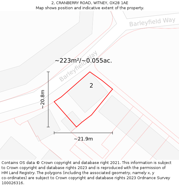 2, CRANBERRY ROAD, WITNEY, OX28 1AE: Plot and title map