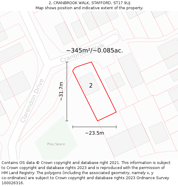2, CRANBROOK WALK, STAFFORD, ST17 9UJ: Plot and title map
