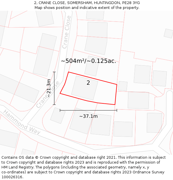 2, CRANE CLOSE, SOMERSHAM, HUNTINGDON, PE28 3YG: Plot and title map