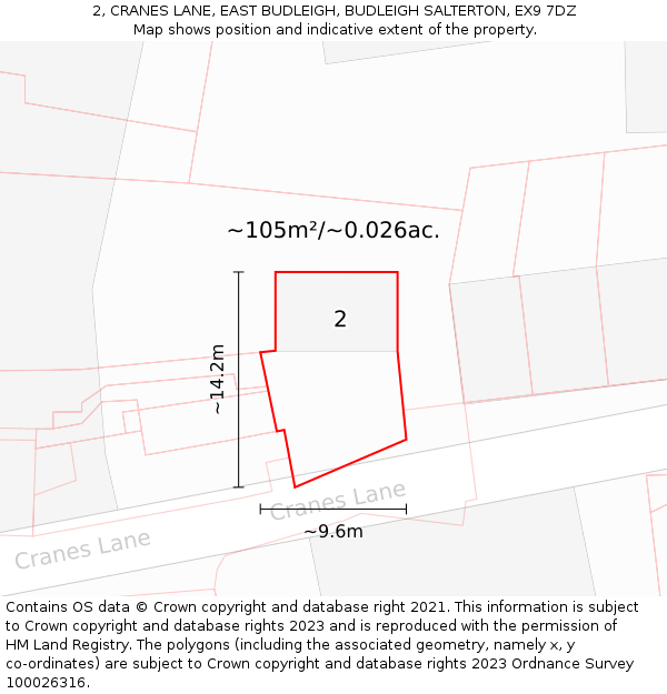 2, CRANES LANE, EAST BUDLEIGH, BUDLEIGH SALTERTON, EX9 7DZ: Plot and title map