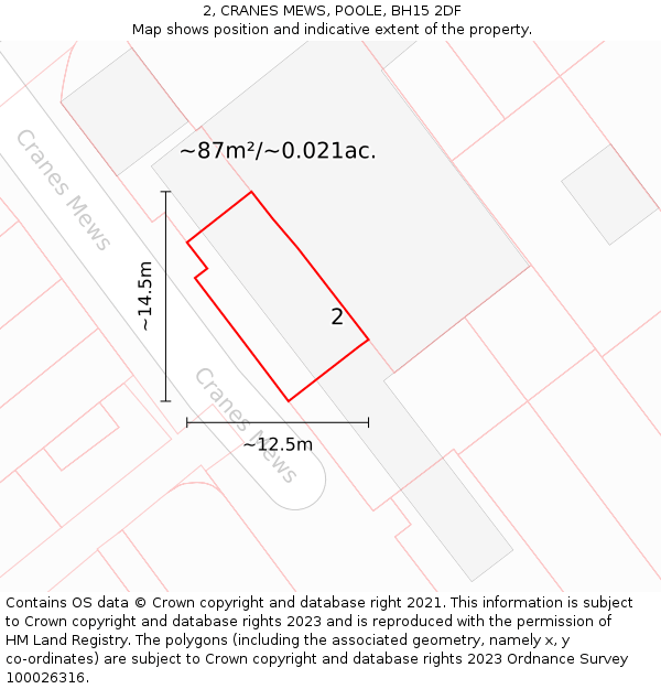 2, CRANES MEWS, POOLE, BH15 2DF: Plot and title map