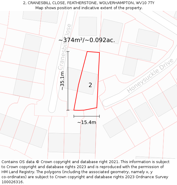 2, CRANESBILL CLOSE, FEATHERSTONE, WOLVERHAMPTON, WV10 7TY: Plot and title map