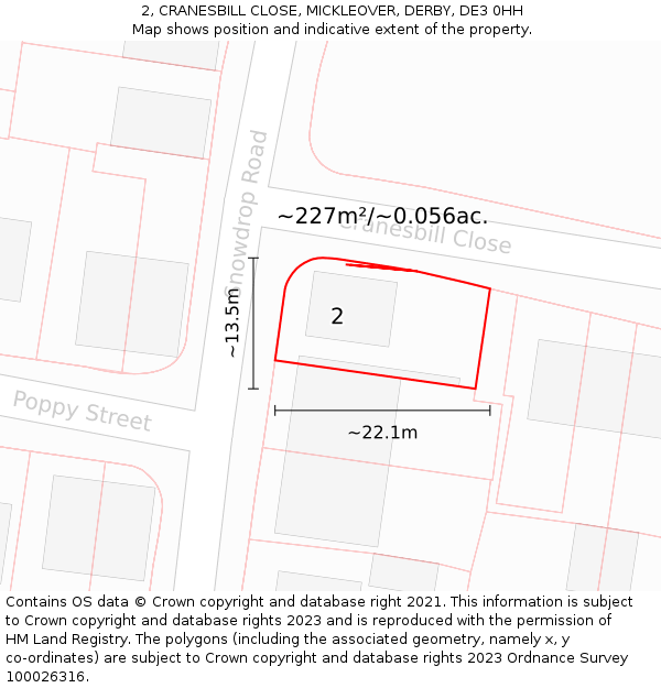 2, CRANESBILL CLOSE, MICKLEOVER, DERBY, DE3 0HH: Plot and title map
