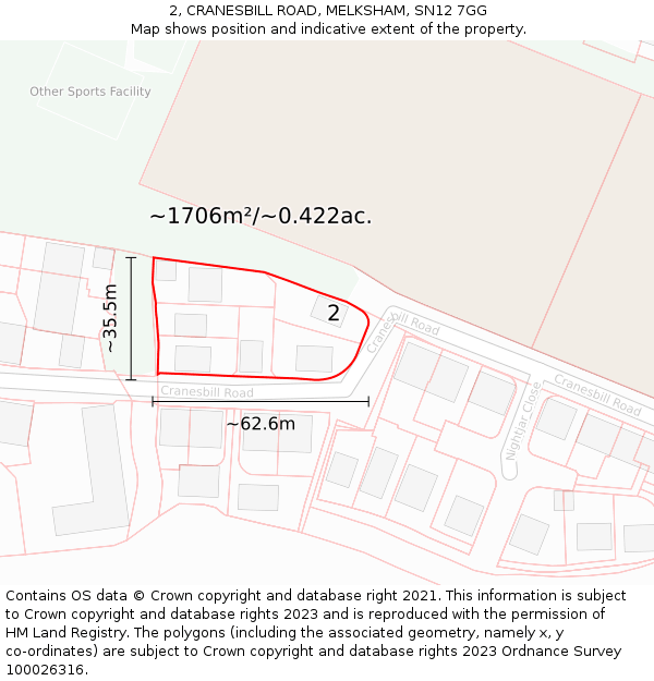 2, CRANESBILL ROAD, MELKSHAM, SN12 7GG: Plot and title map