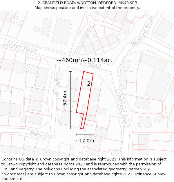 2, CRANFIELD ROAD, WOOTTON, BEDFORD, MK43 9EB: Plot and title map