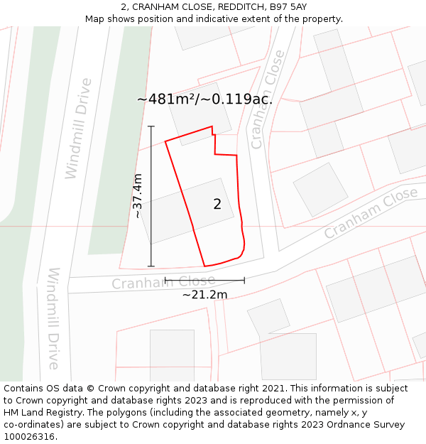 2, CRANHAM CLOSE, REDDITCH, B97 5AY: Plot and title map