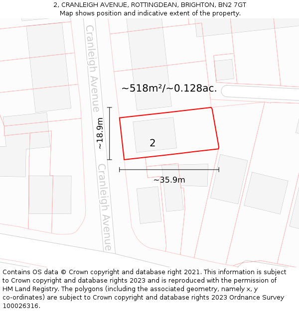 2, CRANLEIGH AVENUE, ROTTINGDEAN, BRIGHTON, BN2 7GT: Plot and title map