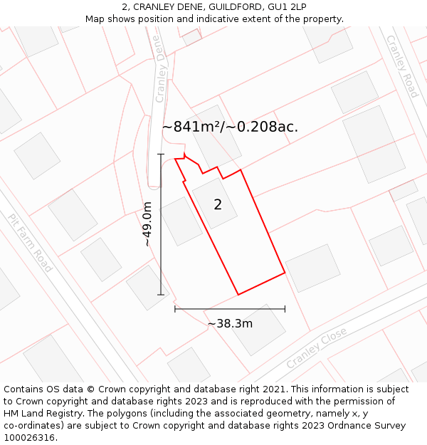 2, CRANLEY DENE, GUILDFORD, GU1 2LP: Plot and title map