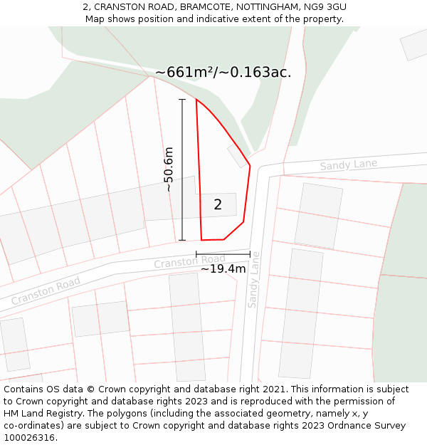2, CRANSTON ROAD, BRAMCOTE, NOTTINGHAM, NG9 3GU: Plot and title map