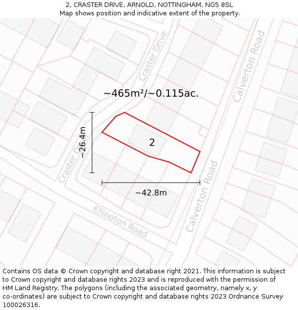 2, CRASTER DRIVE, ARNOLD, NOTTINGHAM, NG5 8SL: Plot and title map