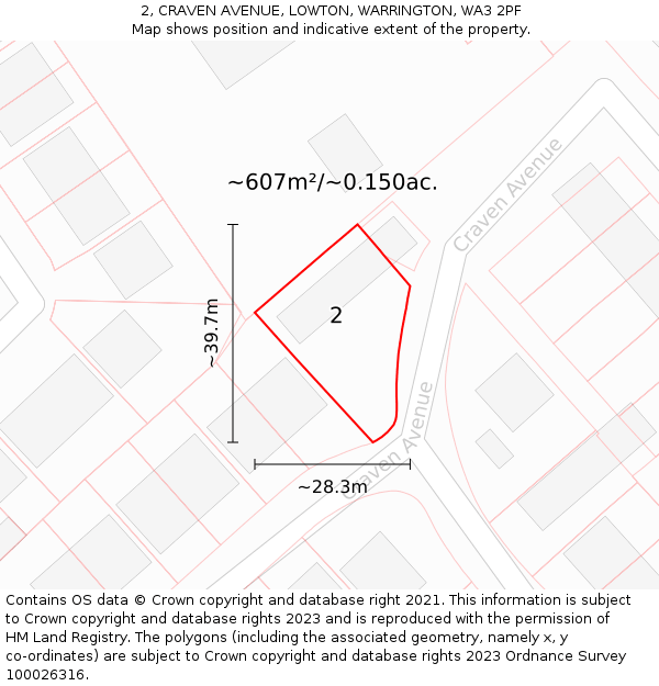 2, CRAVEN AVENUE, LOWTON, WARRINGTON, WA3 2PF: Plot and title map