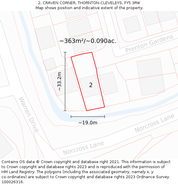 2, CRAVEN CORNER, THORNTON-CLEVELEYS, FY5 3RW: Plot and title map