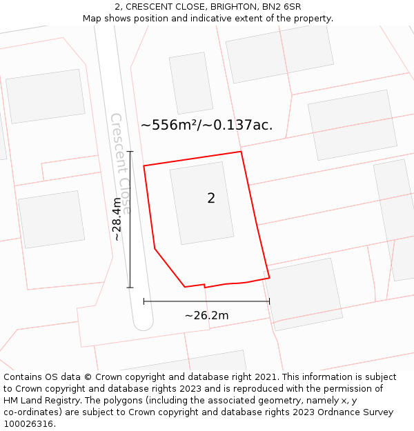 2, CRESCENT CLOSE, BRIGHTON, BN2 6SR: Plot and title map