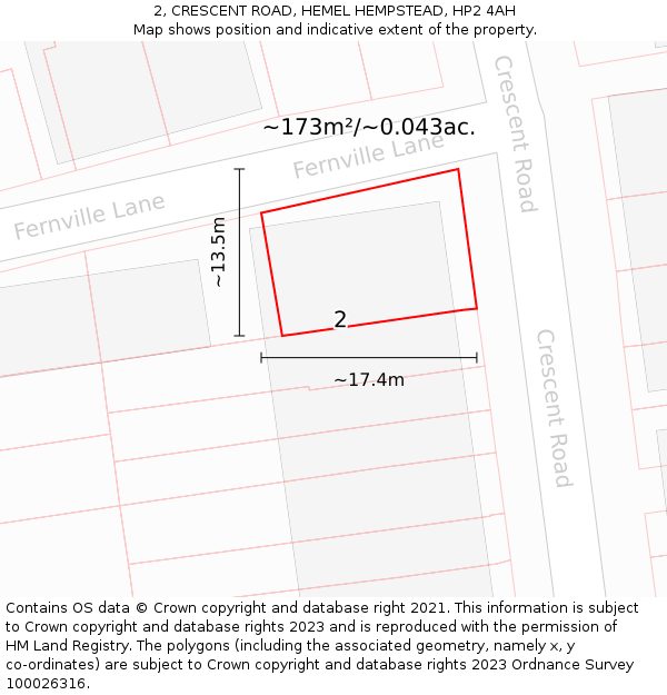 2, CRESCENT ROAD, HEMEL HEMPSTEAD, HP2 4AH: Plot and title map