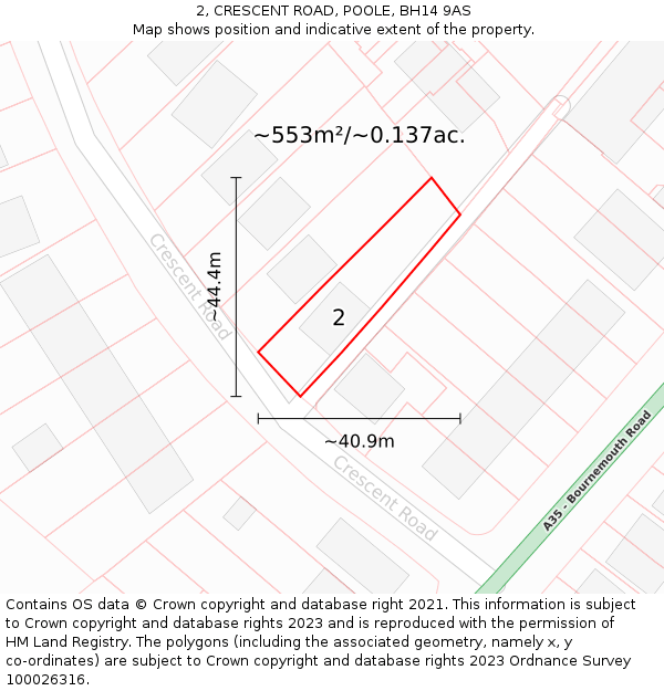 2, CRESCENT ROAD, POOLE, BH14 9AS: Plot and title map