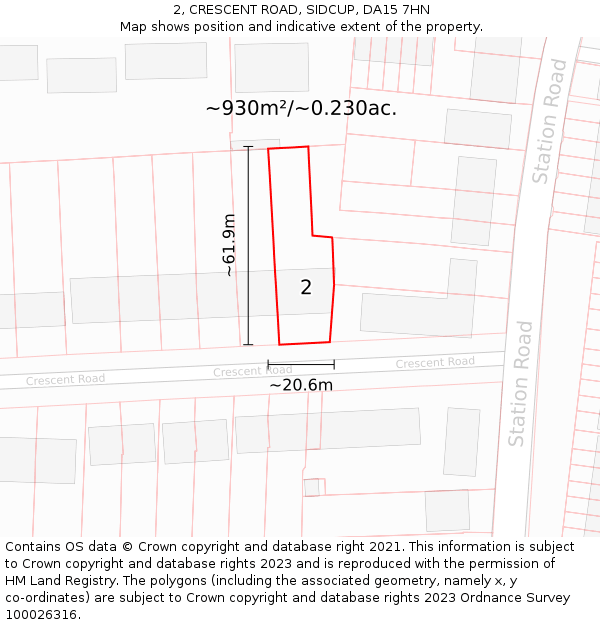 2, CRESCENT ROAD, SIDCUP, DA15 7HN: Plot and title map