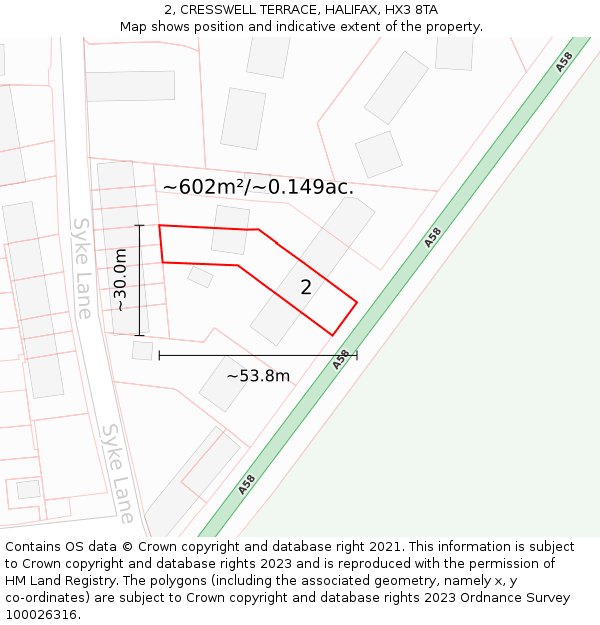2, CRESSWELL TERRACE, HALIFAX, HX3 8TA: Plot and title map