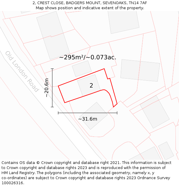 2, CREST CLOSE, BADGERS MOUNT, SEVENOAKS, TN14 7AF: Plot and title map
