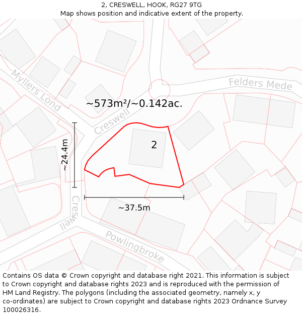 2, CRESWELL, HOOK, RG27 9TG: Plot and title map