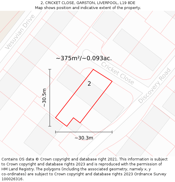 2, CRICKET CLOSE, GARSTON, LIVERPOOL, L19 8DE: Plot and title map