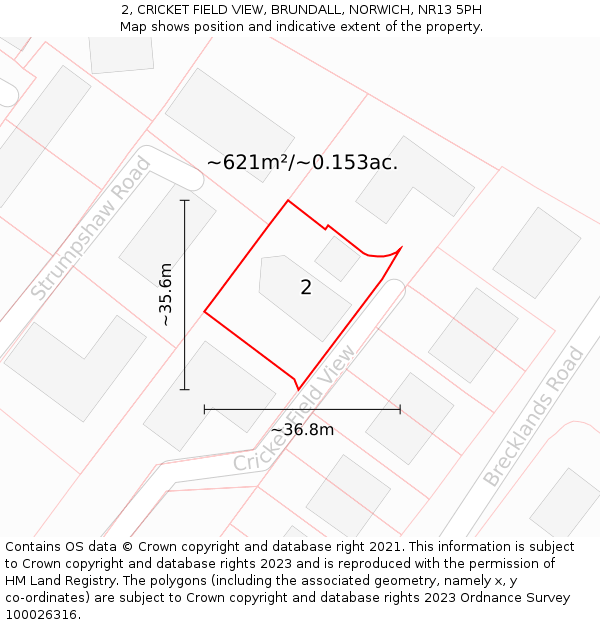 2, CRICKET FIELD VIEW, BRUNDALL, NORWICH, NR13 5PH: Plot and title map