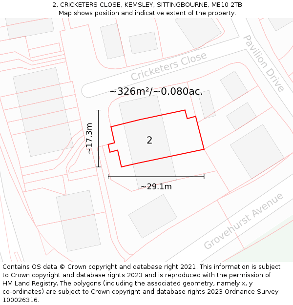 2, CRICKETERS CLOSE, KEMSLEY, SITTINGBOURNE, ME10 2TB: Plot and title map
