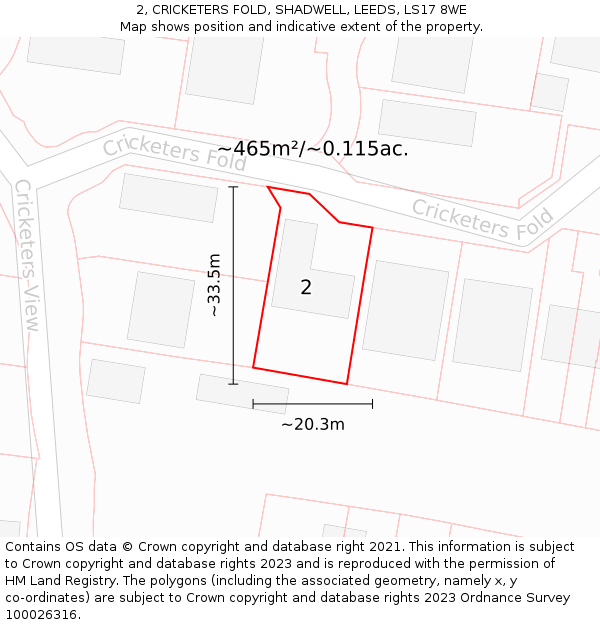 2, CRICKETERS FOLD, SHADWELL, LEEDS, LS17 8WE: Plot and title map