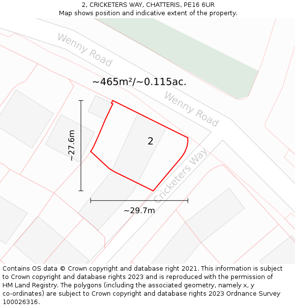 2, CRICKETERS WAY, CHATTERIS, PE16 6UR: Plot and title map