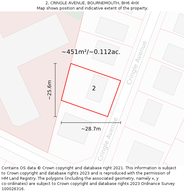 2, CRINGLE AVENUE, BOURNEMOUTH, BH6 4HX: Plot and title map