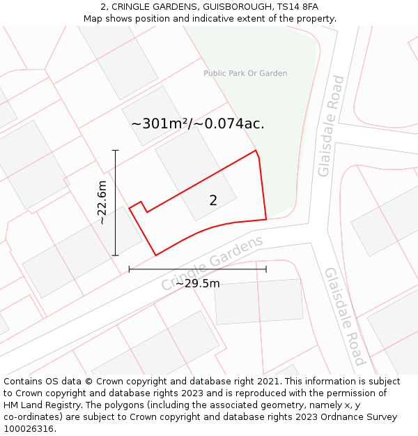 2, CRINGLE GARDENS, GUISBOROUGH, TS14 8FA: Plot and title map