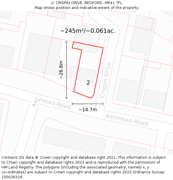 2, CRISPIN DRIVE, BEDFORD, MK41 7FL: Plot and title map