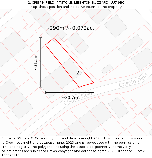 2, CRISPIN FIELD, PITSTONE, LEIGHTON BUZZARD, LU7 9BG: Plot and title map