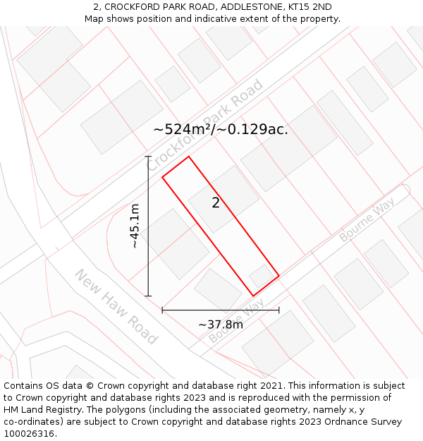 2, CROCKFORD PARK ROAD, ADDLESTONE, KT15 2ND: Plot and title map