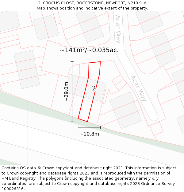 2, CROCUS CLOSE, ROGERSTONE, NEWPORT, NP10 9LA: Plot and title map
