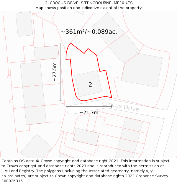 2, CROCUS DRIVE, SITTINGBOURNE, ME10 4ES: Plot and title map