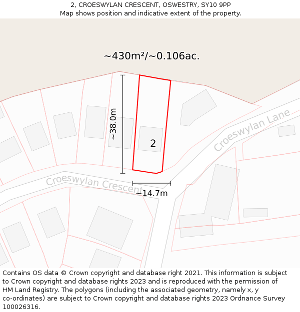 2, CROESWYLAN CRESCENT, OSWESTRY, SY10 9PP: Plot and title map