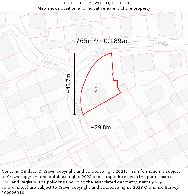 2, CROFFETS, TADWORTH, KT20 5TX: Plot and title map