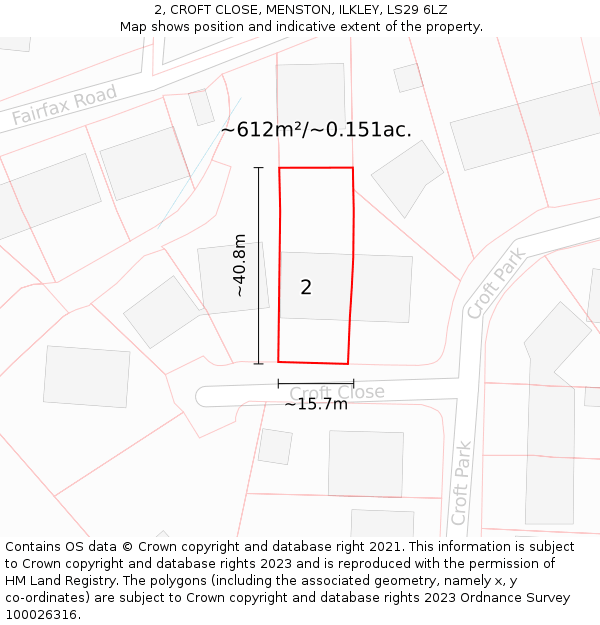 2, CROFT CLOSE, MENSTON, ILKLEY, LS29 6LZ: Plot and title map