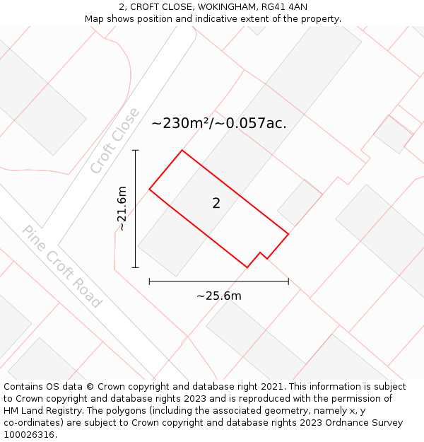 2, CROFT CLOSE, WOKINGHAM, RG41 4AN: Plot and title map
