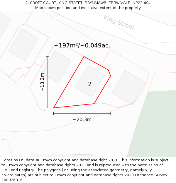 2, CROFT COURT, KING STREET, BRYNMAWR, EBBW VALE, NP23 4SU: Plot and title map
