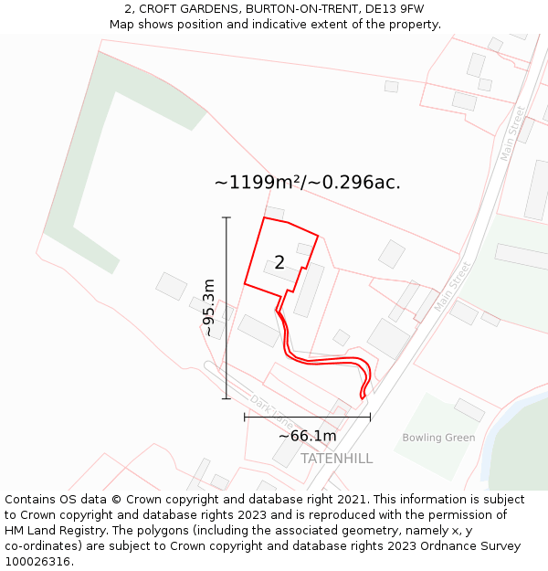 2, CROFT GARDENS, BURTON-ON-TRENT, DE13 9FW: Plot and title map